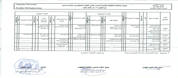 جدول امتحانات التخلفات الفصل الدراسي الثاني دور اكتوبر 2013 لائحة حالية و سابقة