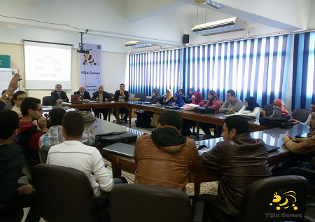 د/ خالد عبد البارى ود عبدالناصر حسين رياض والطالب احمد جمال فى افتتاح Y2la Games